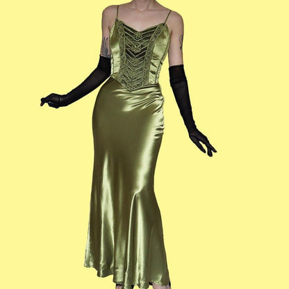 YVE London green satin evening gown UK 8