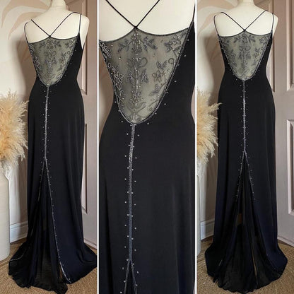 Black beaded Dave & Johnny evening dress uk 10