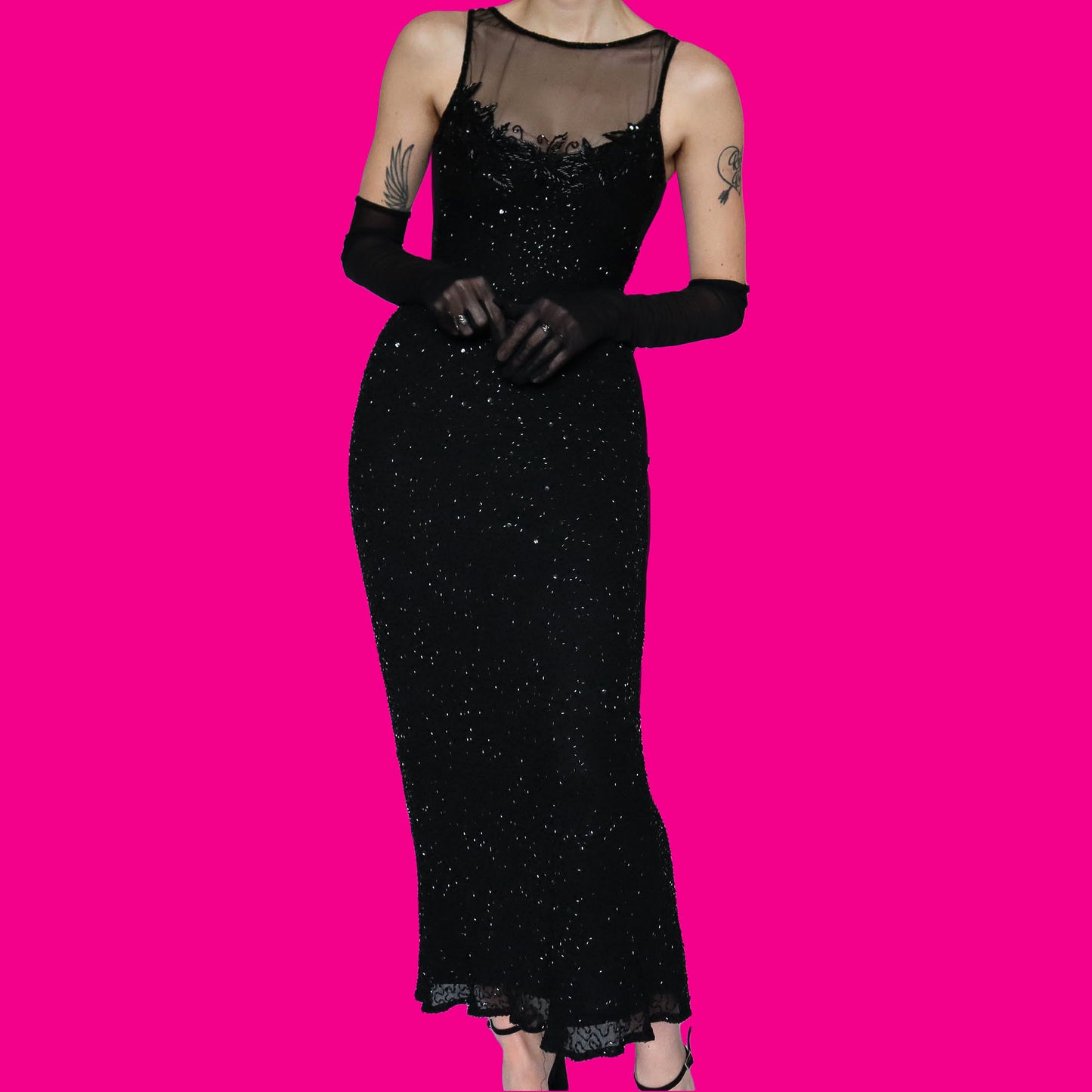 Vintage black beaded evening gown UK 8