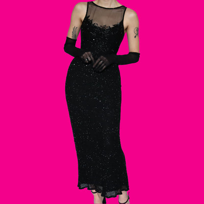 Vintage black beaded evening gown UK 8