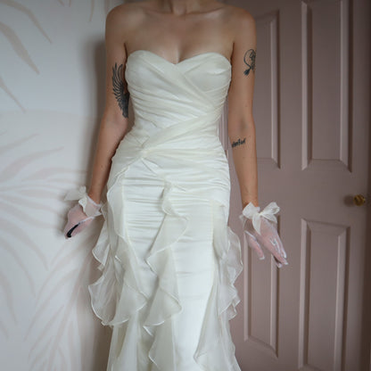 Strapless frilly wedding dress UK 8