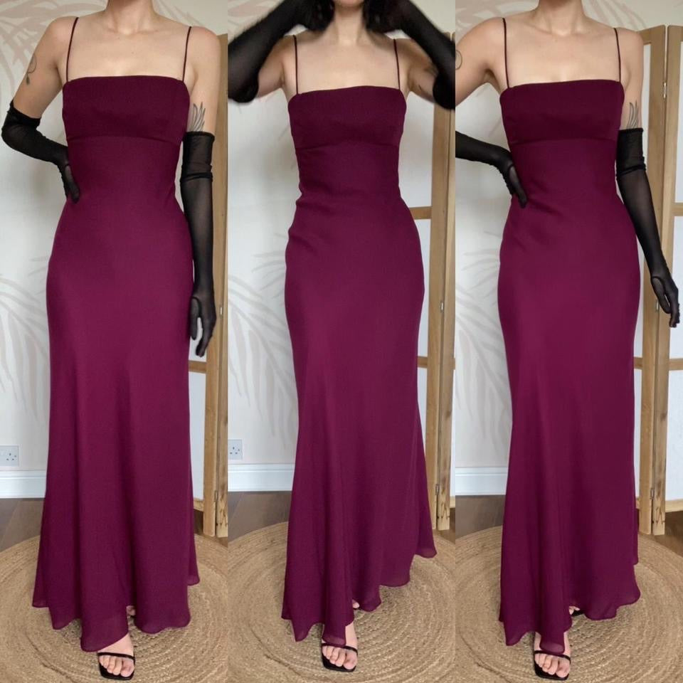 Morgan & Co vintage 90s plum open back evening dress UK 12