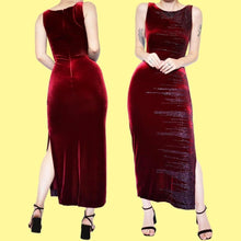 Load image into Gallery viewer, Frank Usher Vintage Red Velvet Beaded Bodycon Dress UK 12
