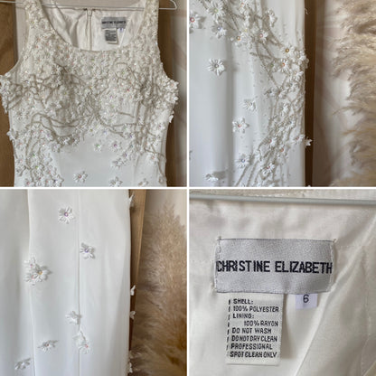 Christine Elizabeth white floral sequin & bead wedding dress uk 6-8