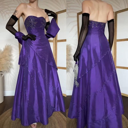 Strapless purple beaded a-line prom dress & shawl uk 12