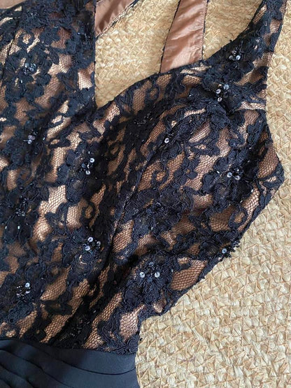 Dave & Johnny black lace & velvet evening dress uk 12