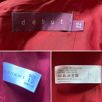 Debut silky dark red a-line evening dress UK 12