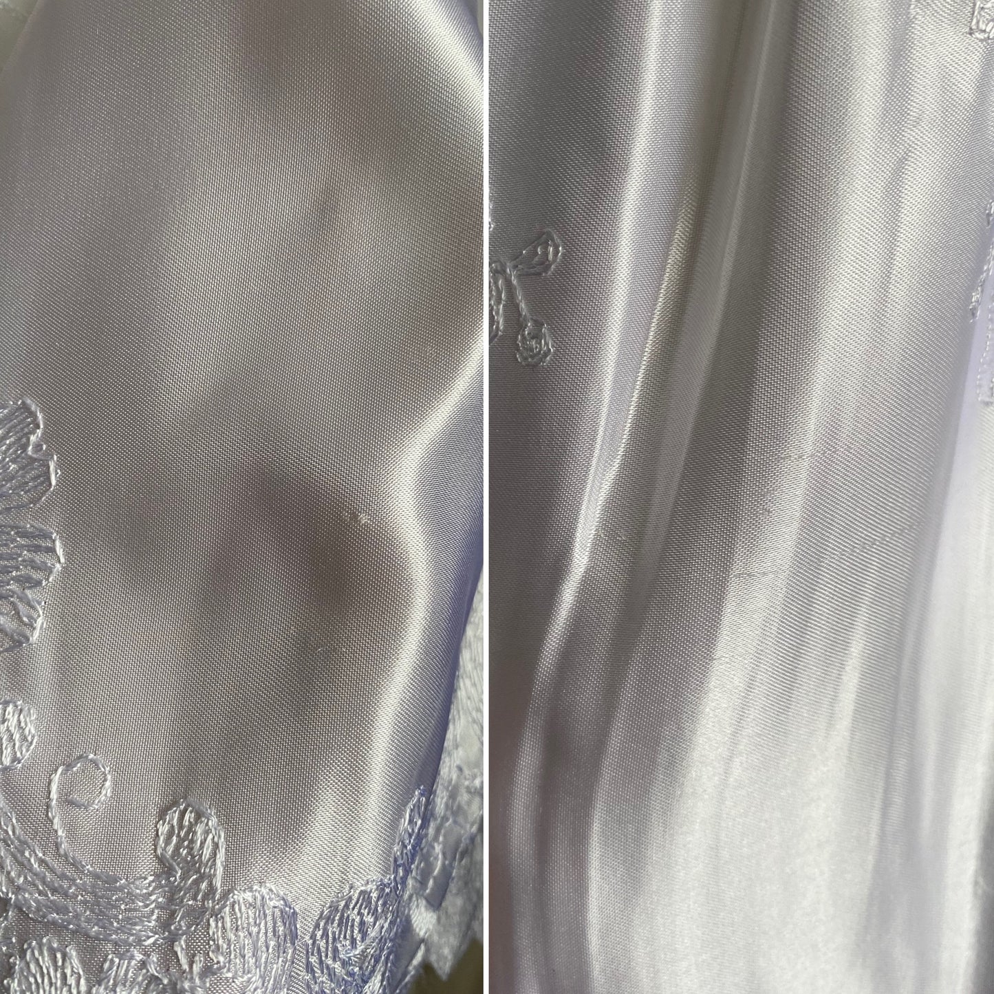 Bright white satin embroidered long sleeve wedding dress uk 8