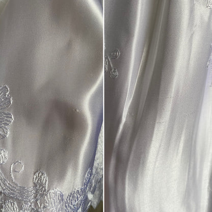 Bright white satin embroidered long sleeve wedding dress uk 8