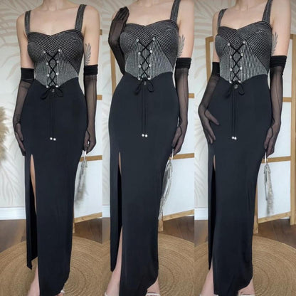 Tadashi black stretchy evening dress uk 8-10