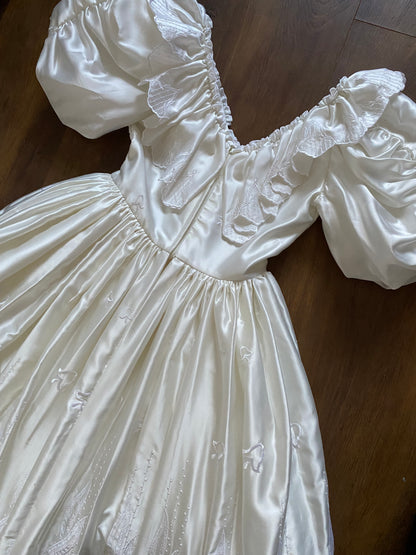 White satin 80s wedding dress uk 8