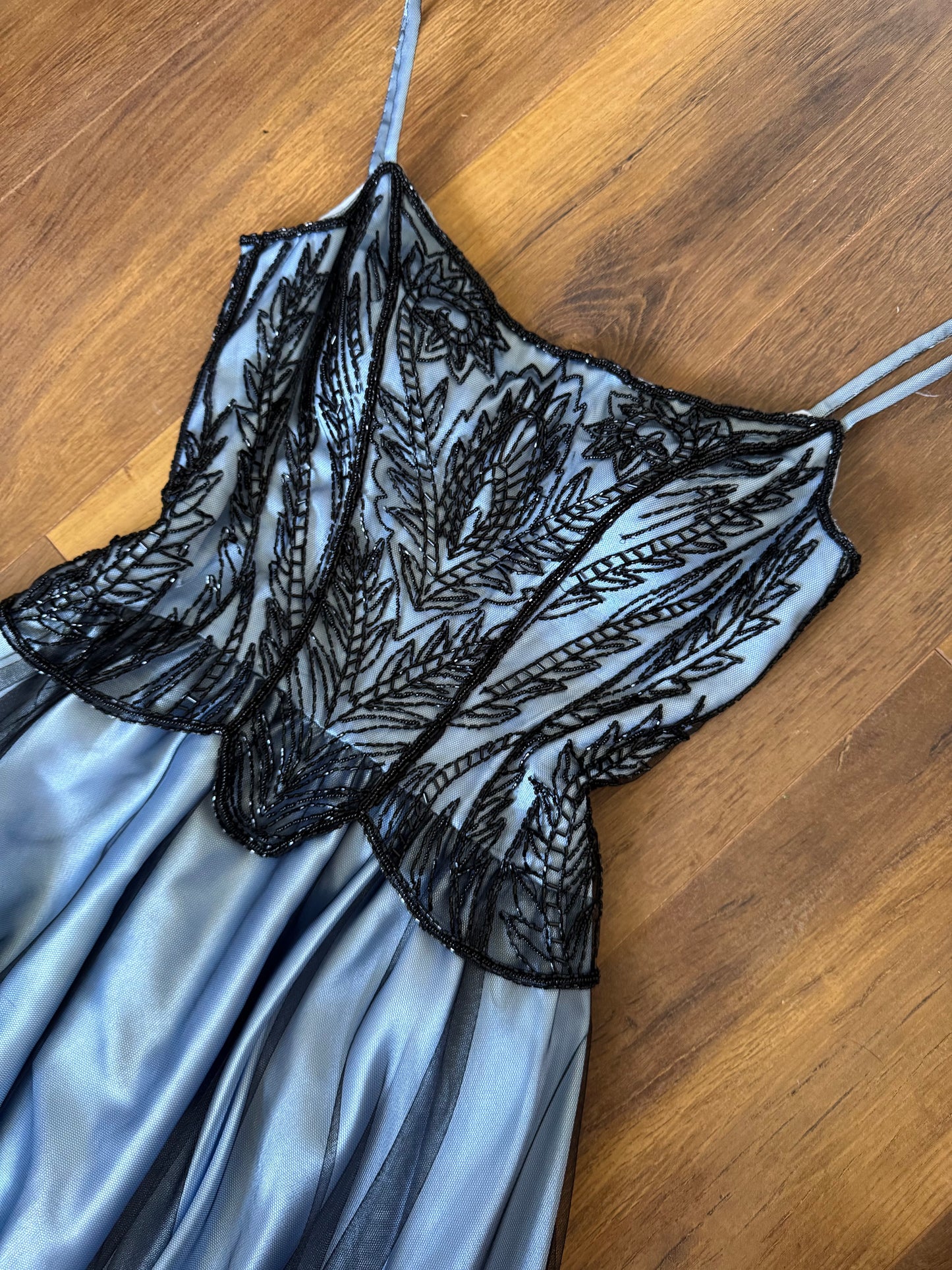 Christine Elizabeth blue & black a-line evening dress uk 10-12