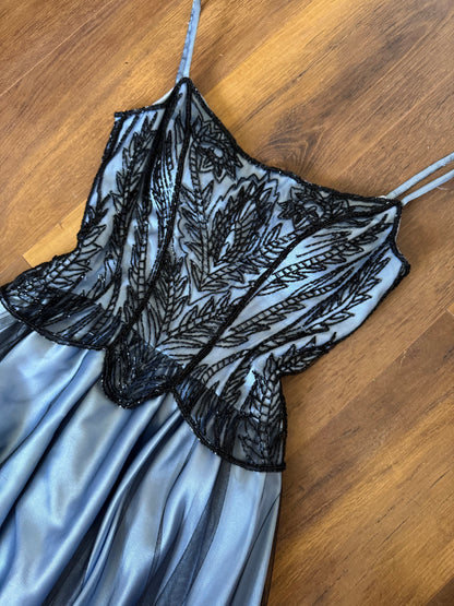 Christine Elizabeth blue & black a-line evening dress uk 10-12