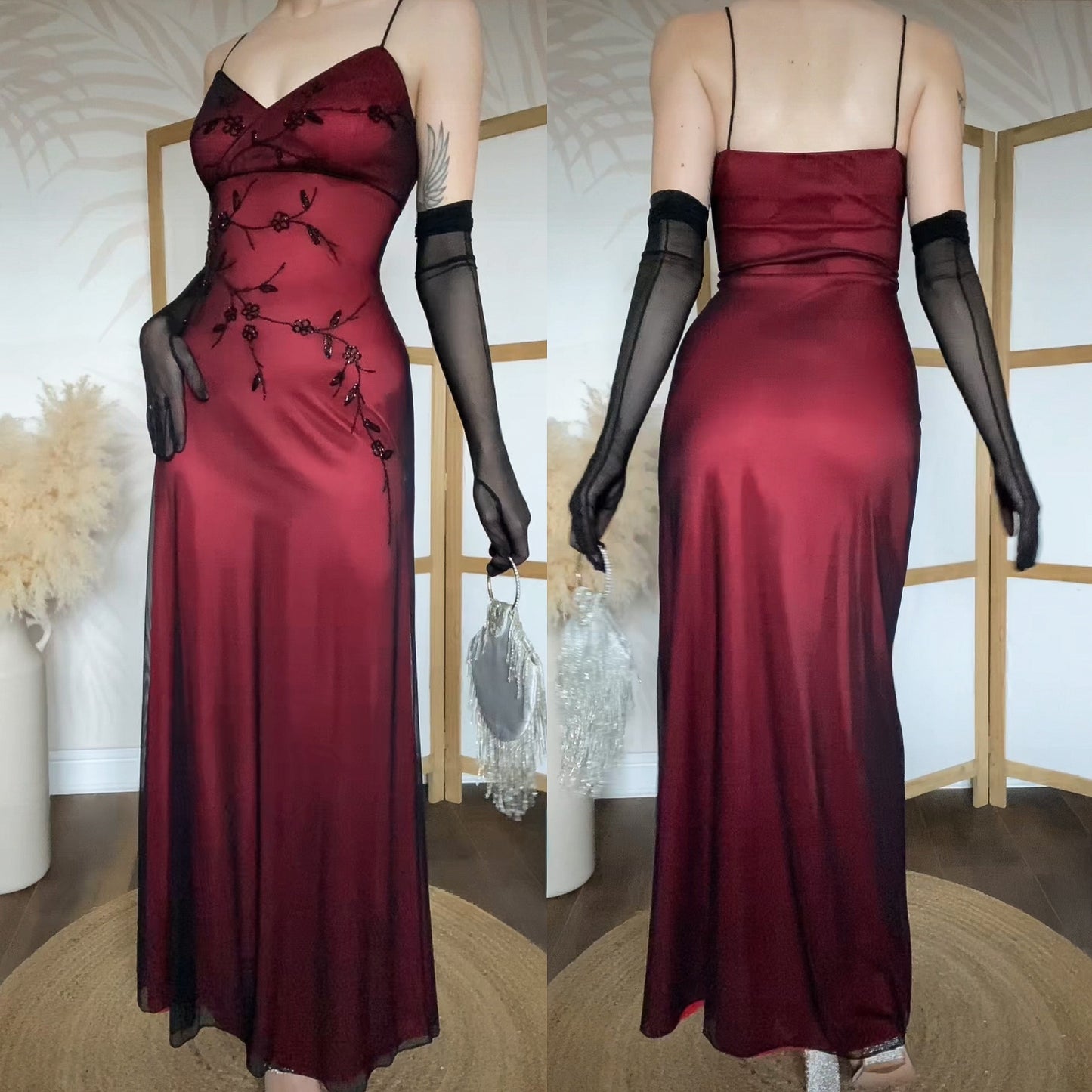 John Charles red beaded stretch evening dress uk 14