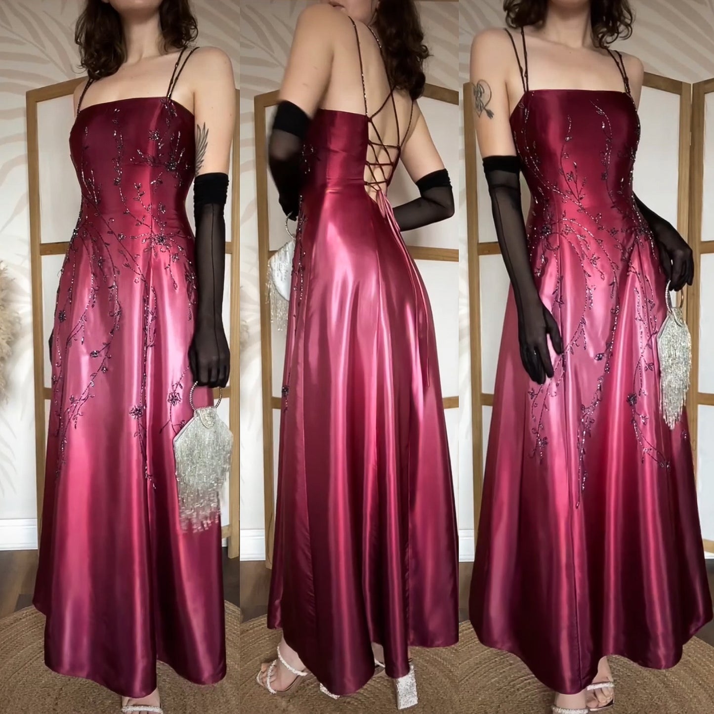 Dave & Johnny pink satin ombré beaded dress uk 10