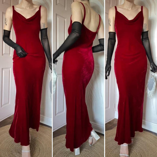 Red velvet Debut silk blend slip dress UK 12-14