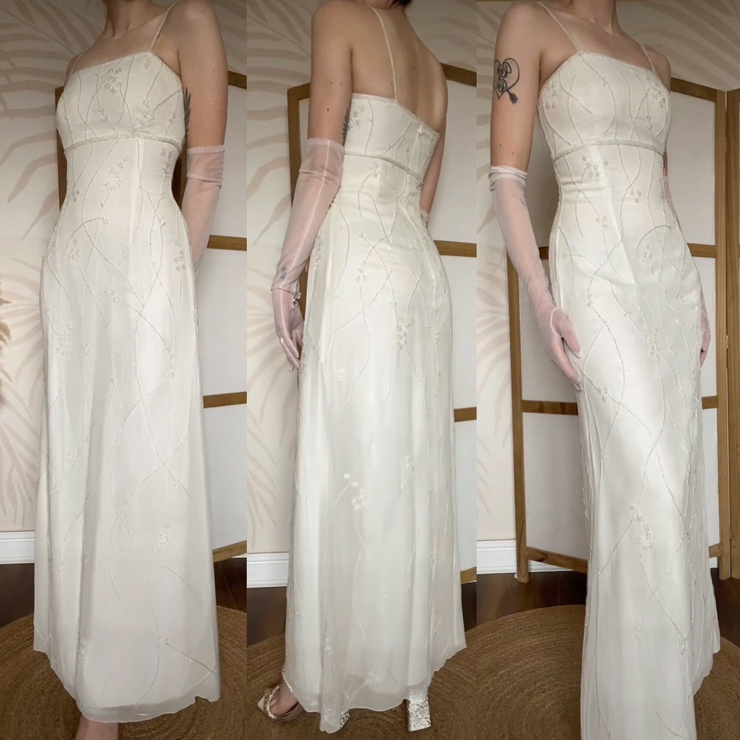 Scala 100% silk ivory beaded wedding dress uk 10