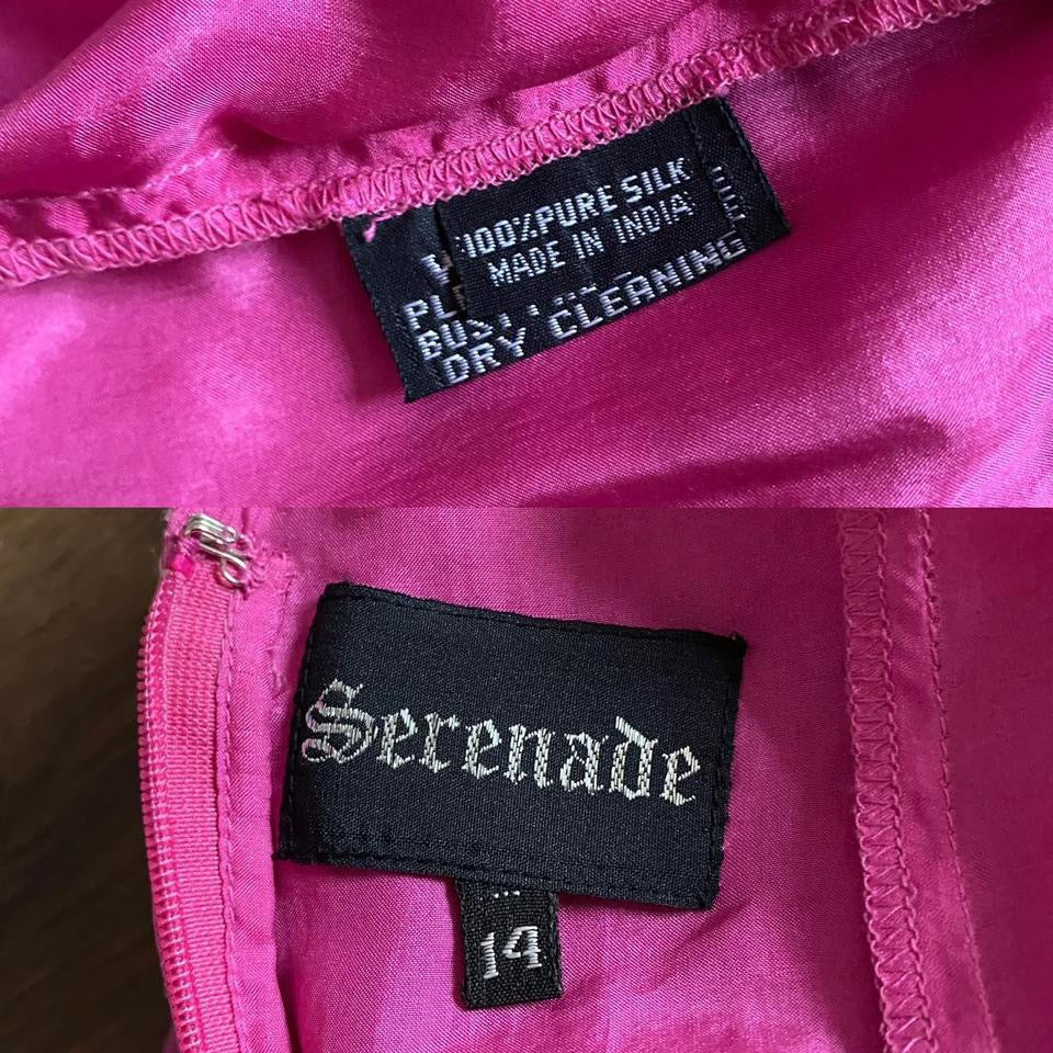 Fuchsia pink silk beaded evening dress UK 14