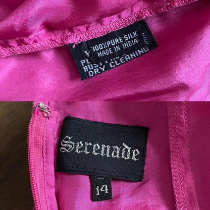 Fuchsia pink silk beaded evening dress UK 14