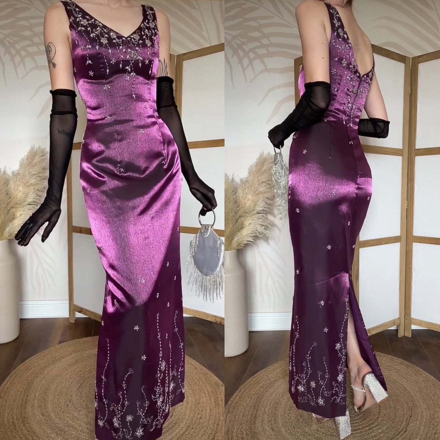 Blue Moon shimmery purple beaded dress uk 10