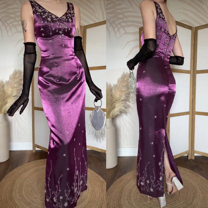 Blue Moon shimmery purple beaded dress uk 10