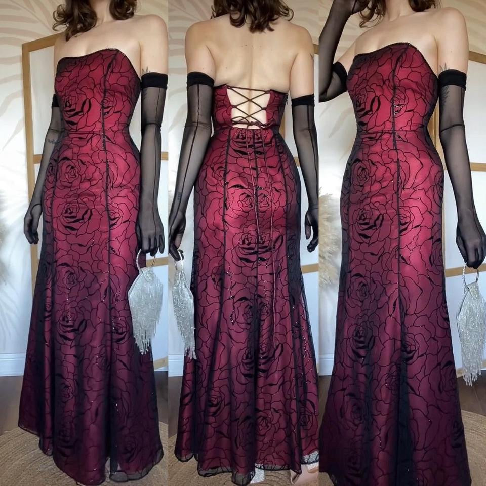 Morgan & Co strapless red fishtail gown uk 8