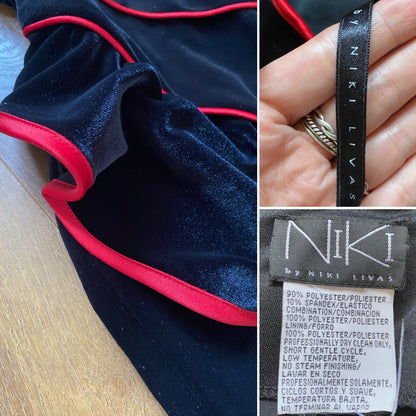 Vintage Niki Livas black velvet halter neck gown UK 14