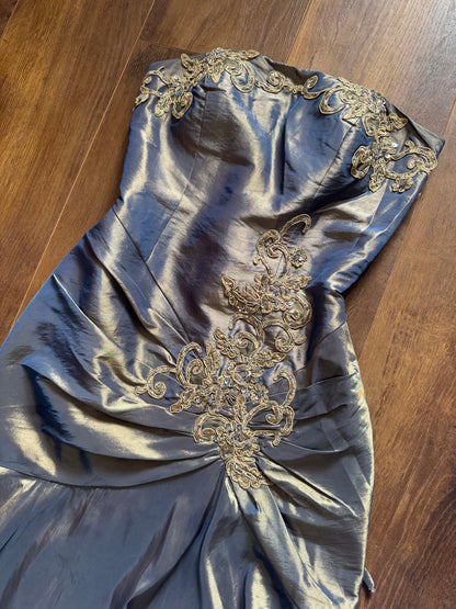 Iridescent strapless fishtail prom dress uk 8