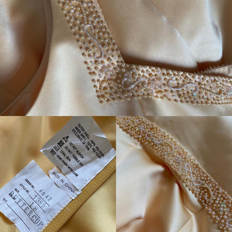 Hilary Morgan yellow a-line dress & shawl UK 16-18