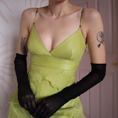 Green 100% silk fairy mini dress UK 12