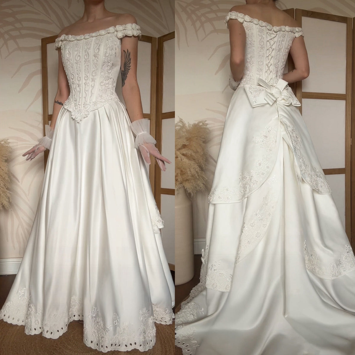 Ivory off shoulder 80s wedding dress uk 8-10 & uk 10-12 (shorter) available