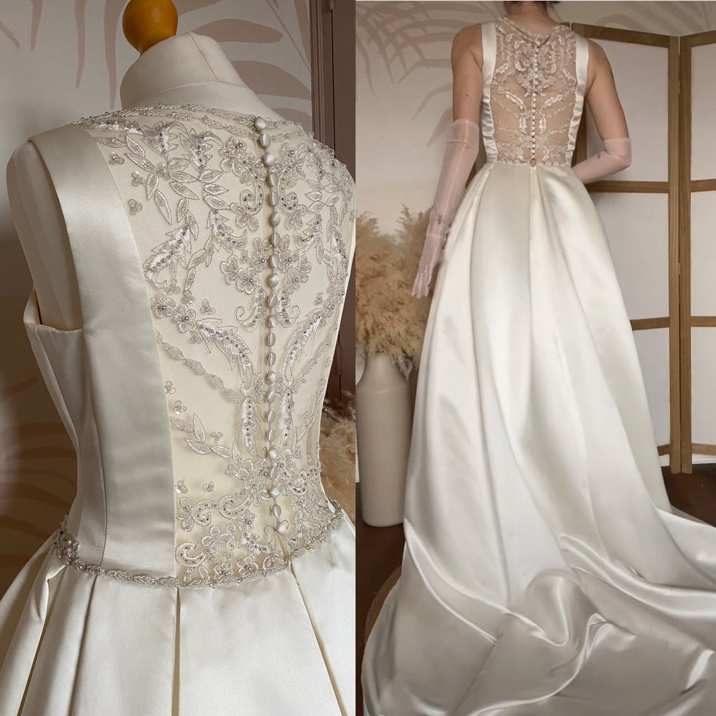 Hilary Morgan ivory satin fit & flare wedding dress uk 14