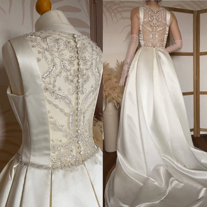 Hilary Morgan ivory satin fit & flare wedding dress uk 14