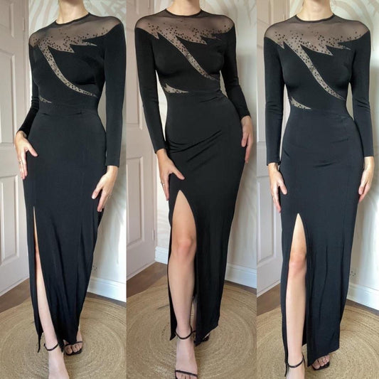 Tadashi black stretch cut out long sleeve dress UK 10-12