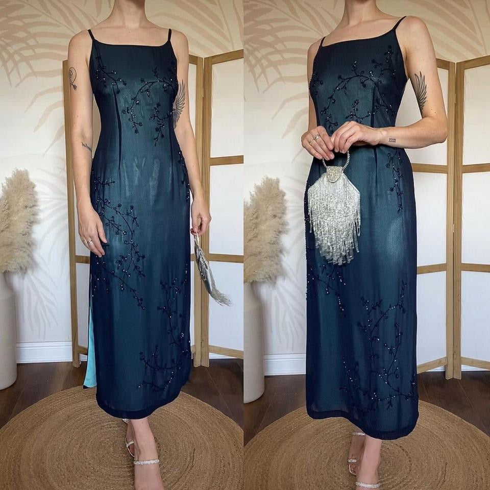 Debut sapphire beaded evening dress uk 12