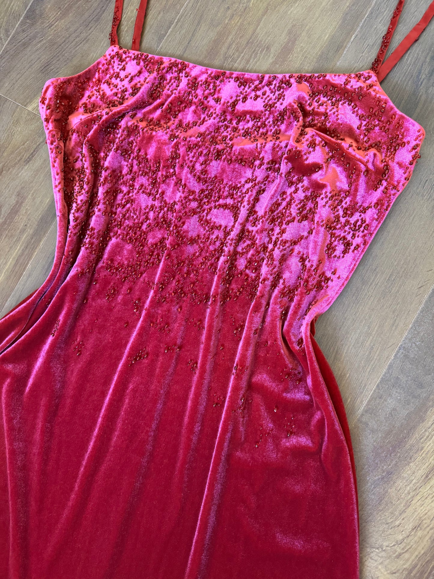 Red stretch beaded evening dress uk 14