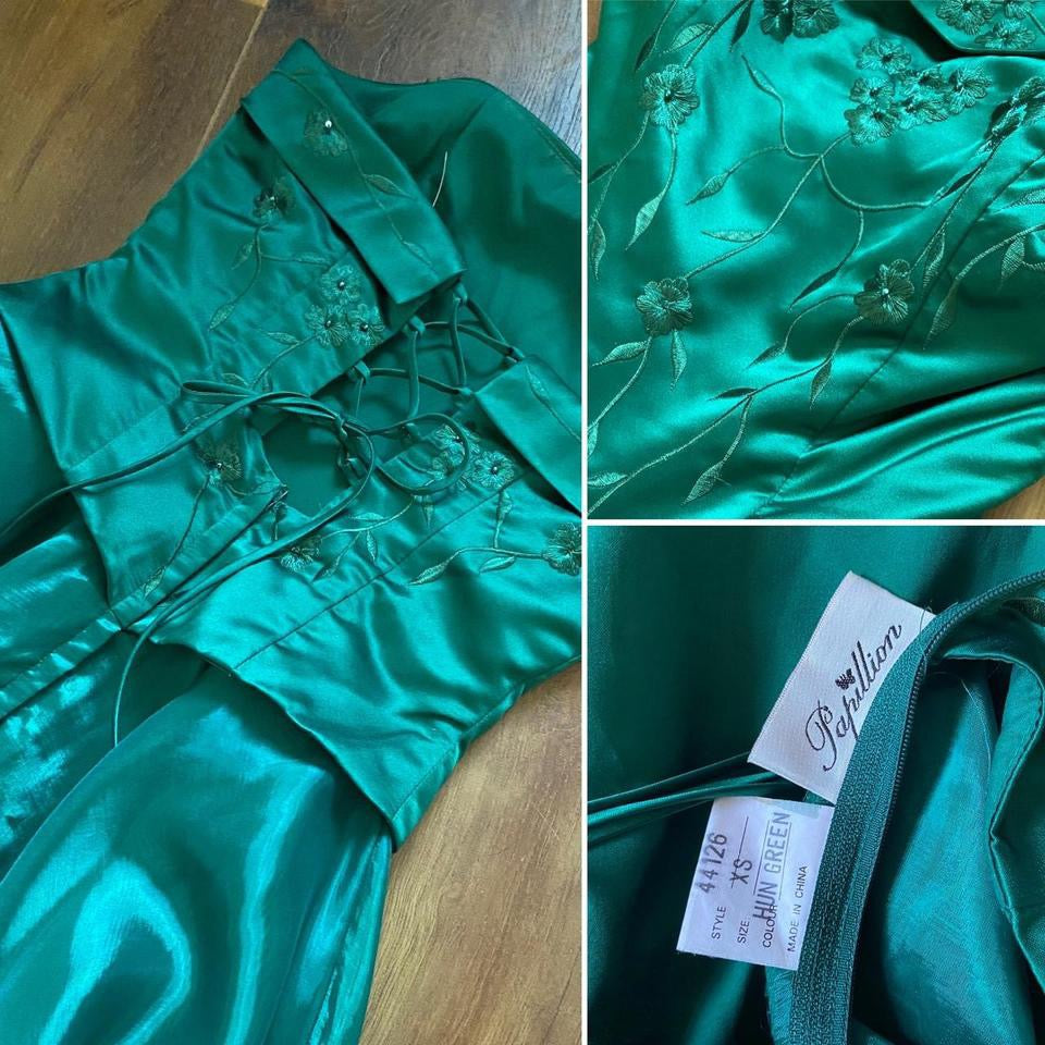 Forest green strapless organza prom dress uk 8