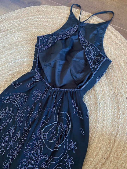 Black beaded open back evening dress uk 8-10