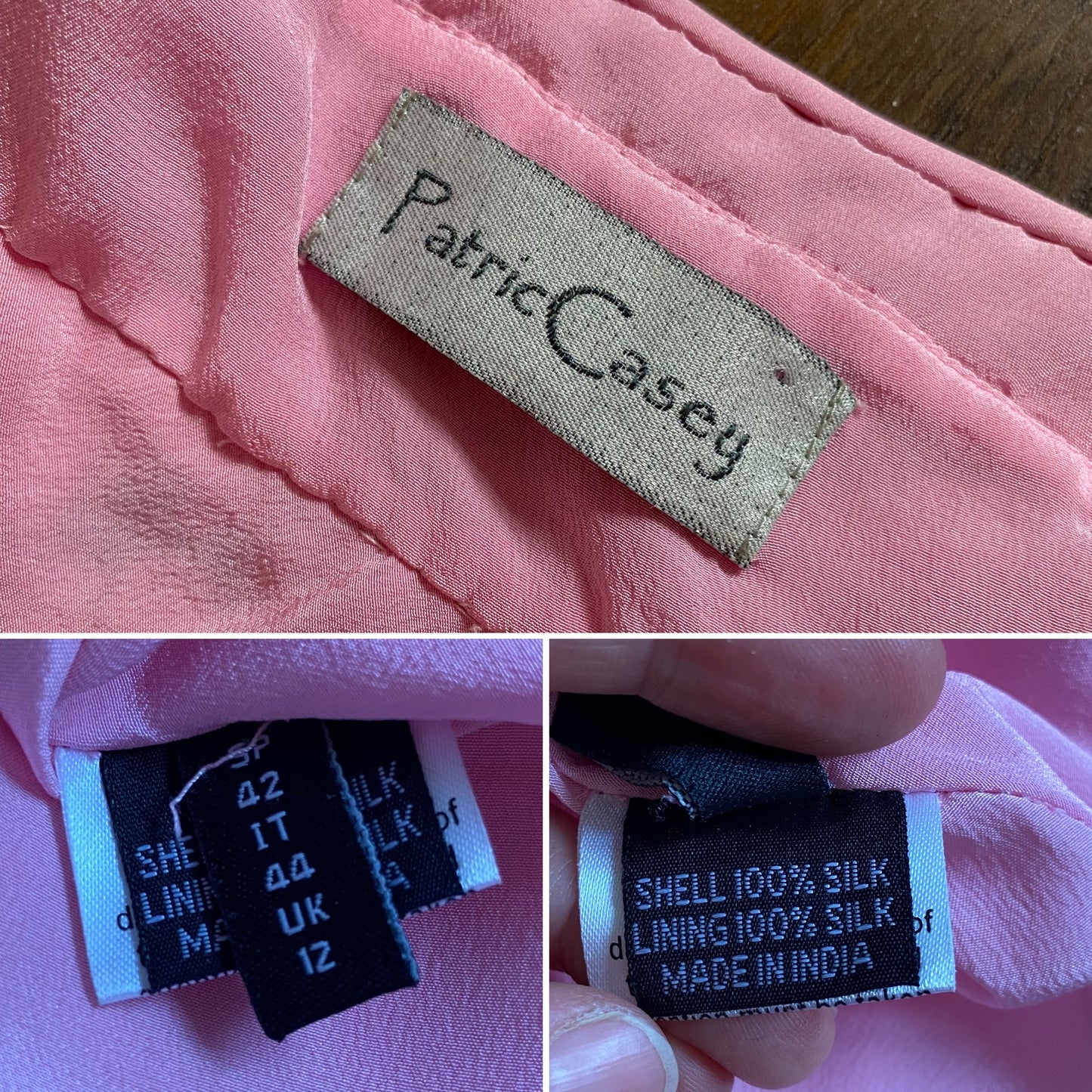 Patric Casey pink 100% silk evening dress uk 10-12