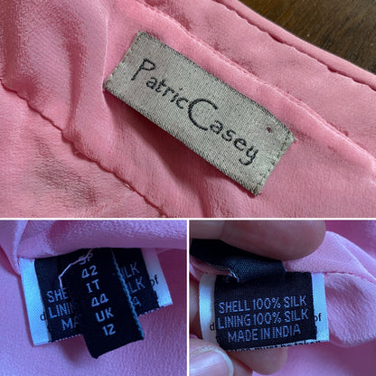 Patric Casey pink 100% silk evening dress uk 10-12
