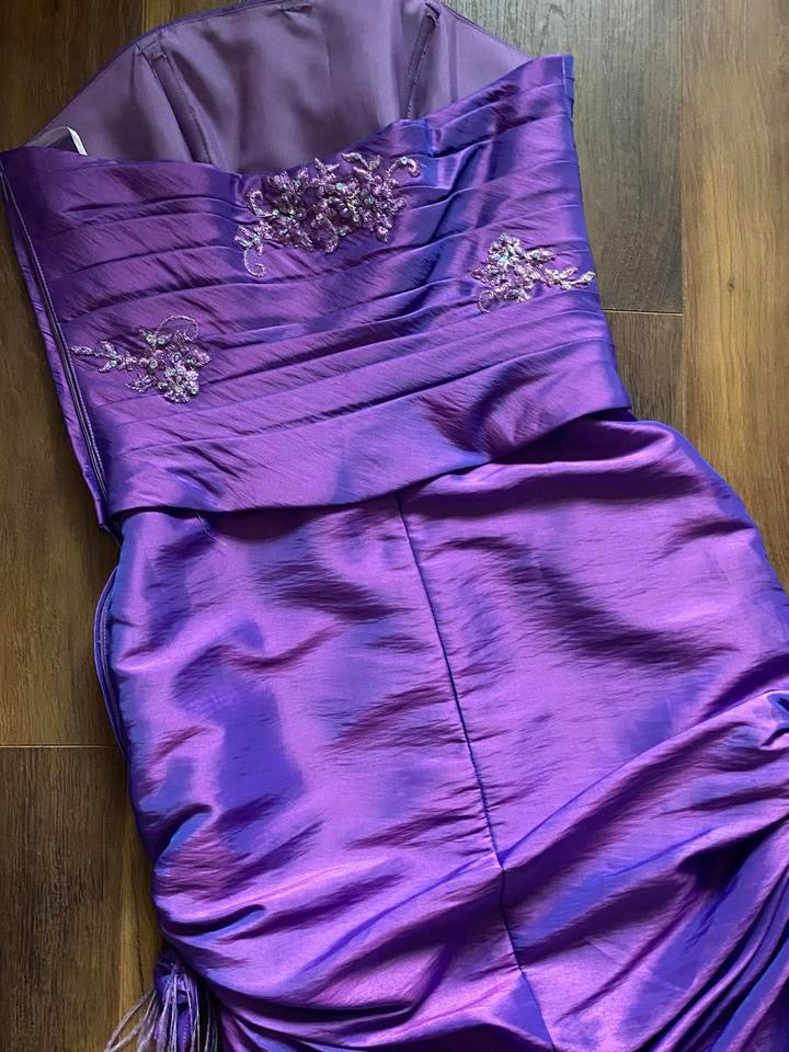 Hilary Morgan purple strapless taffeta prom dress uk 10-12