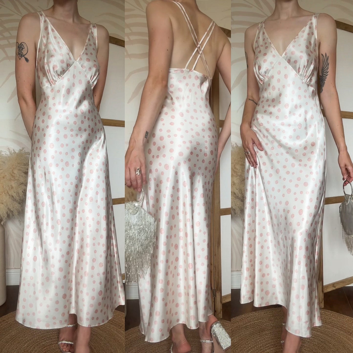 Pink polka dot satin slip dress uk 14-16