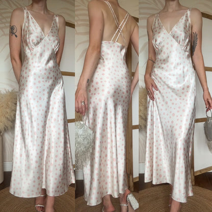Pink polka dot satin slip dress uk 14-16