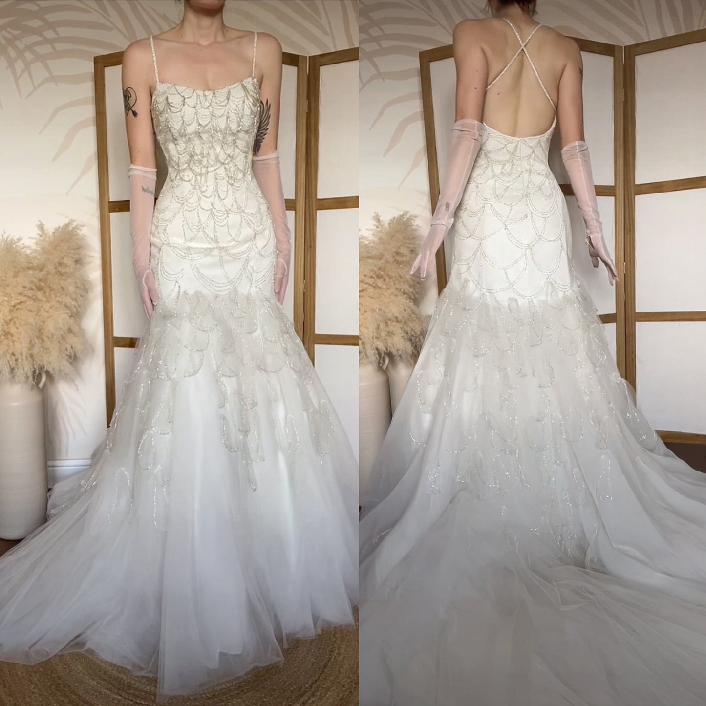 Veromia Couture ivory fishtail beaded wedding dress uk 12