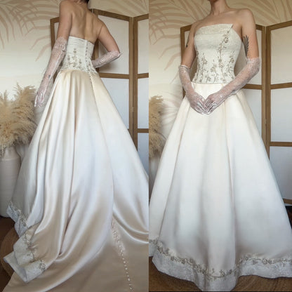 Strapless a-line cream ethereal wedding dress uk 10