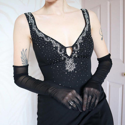 Black low cut lace up back evening dress UK 8-10