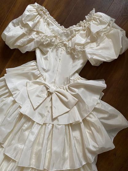 Vintage ivory 80s puff sleeve wedding dress uk 10-12