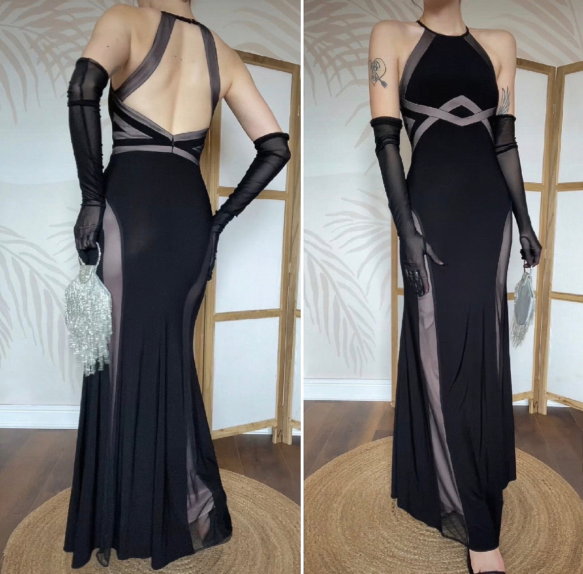 Black stretch Morgan & Co evening dress uk 8