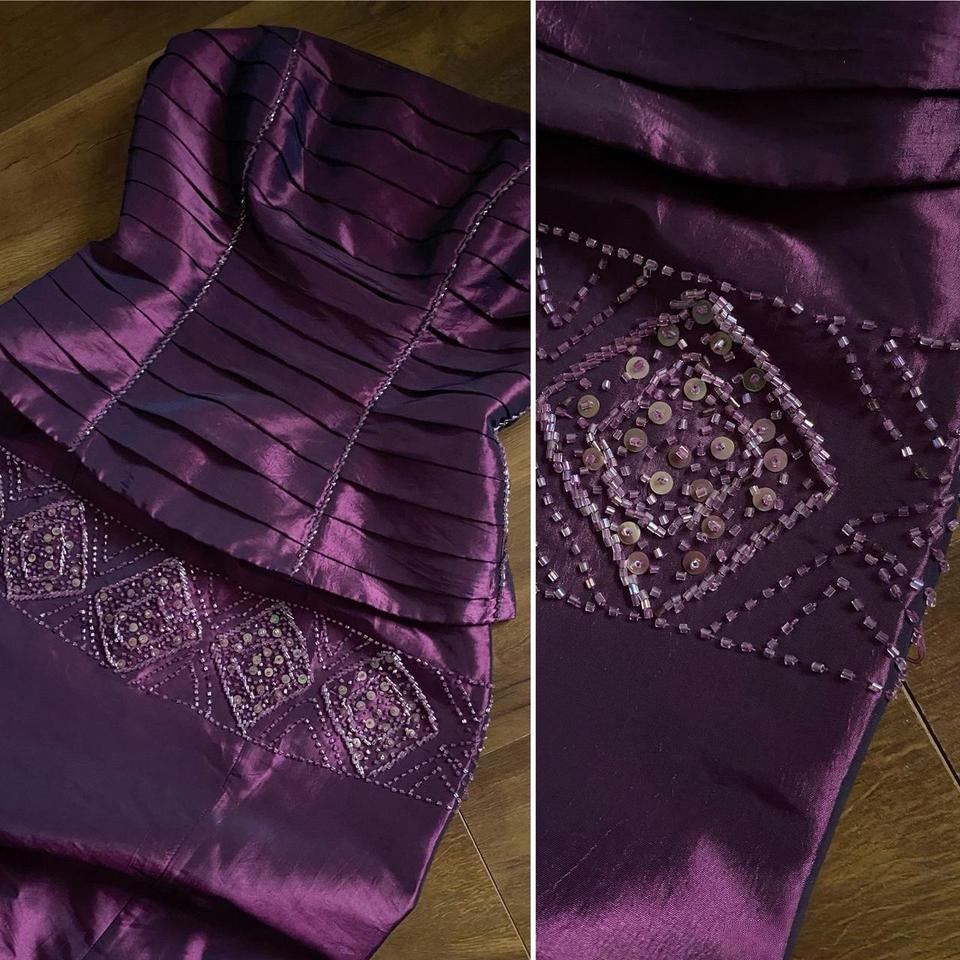 Dynasty taffeta purple 2-piece skirt & top prom set uk 10