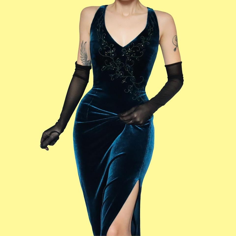 Teal John Charles velvet evening dress UK 12